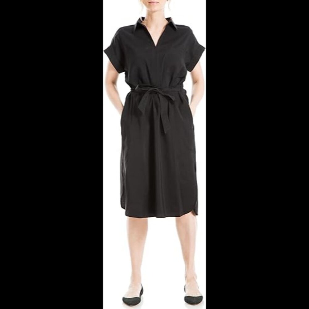 Max Studio Belted Shirtdress Black XS